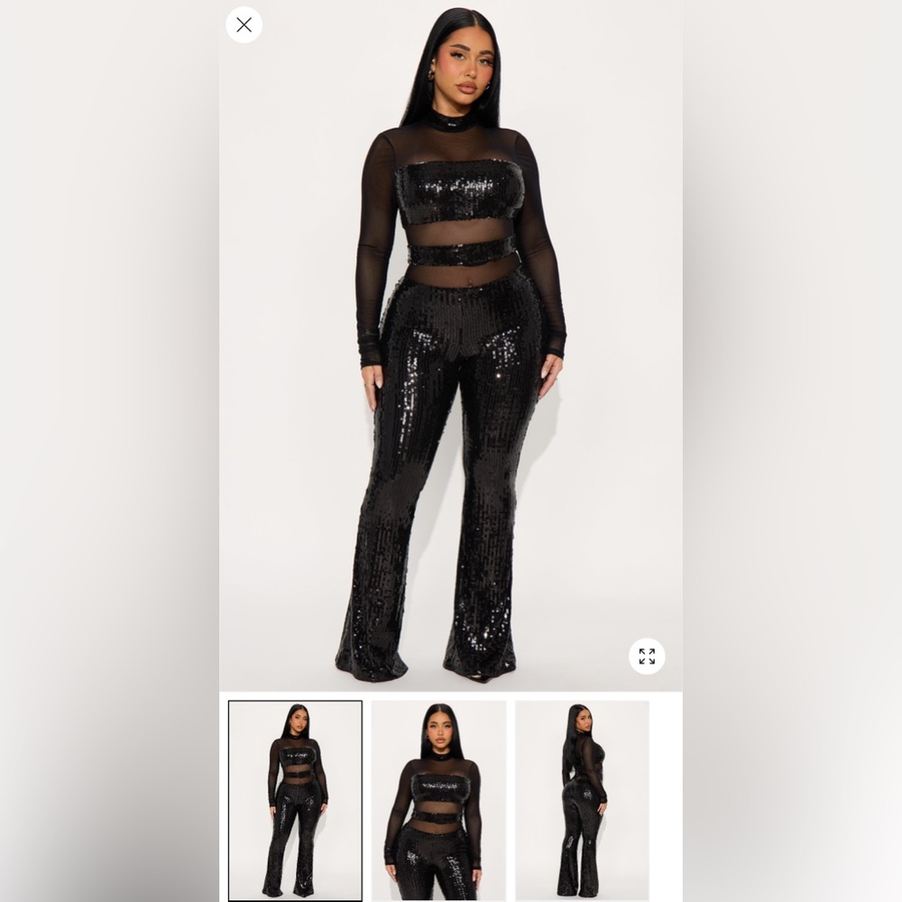Fashion Nova Black Sequin Flare Pants
